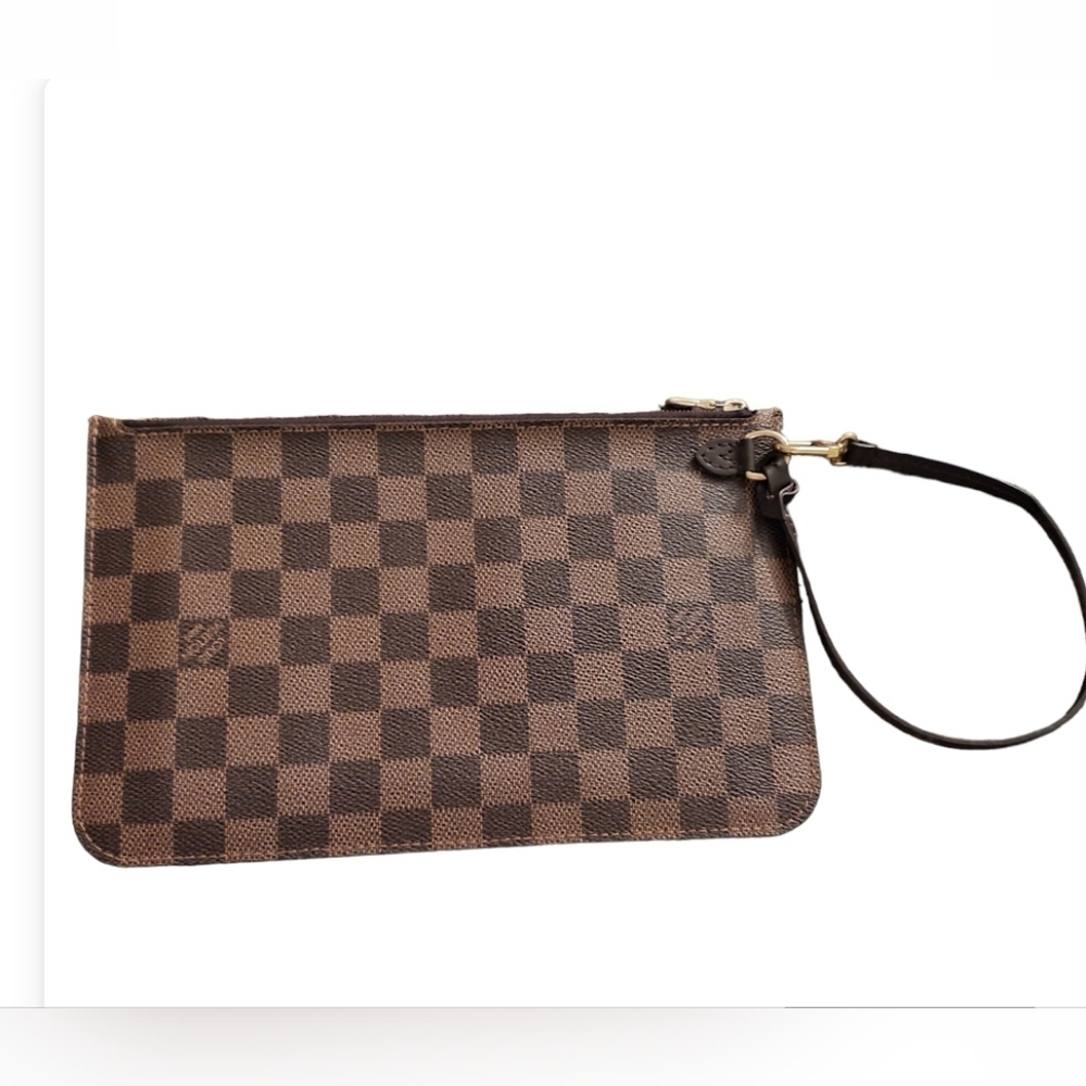 Louis Vuitton Damier Ebene Neverfull MM Pochette Red Interior LIKE NEW